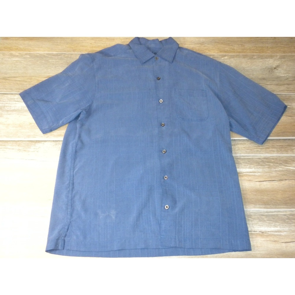 Tommy Bahama Shirt Mens M Blue Jacquard Silk Hawaiian Resort Wear Island Luxury